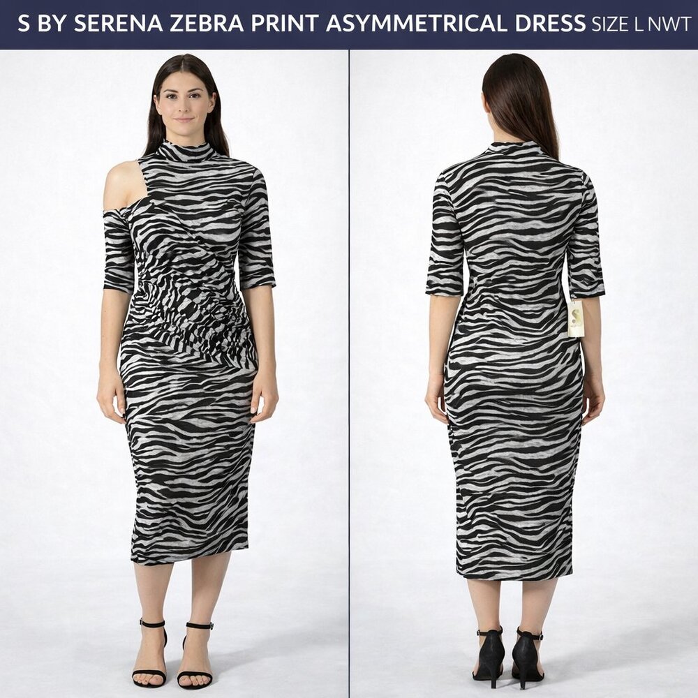 S by Serena Zebra Print Asymmetrical Dress Size L NWT